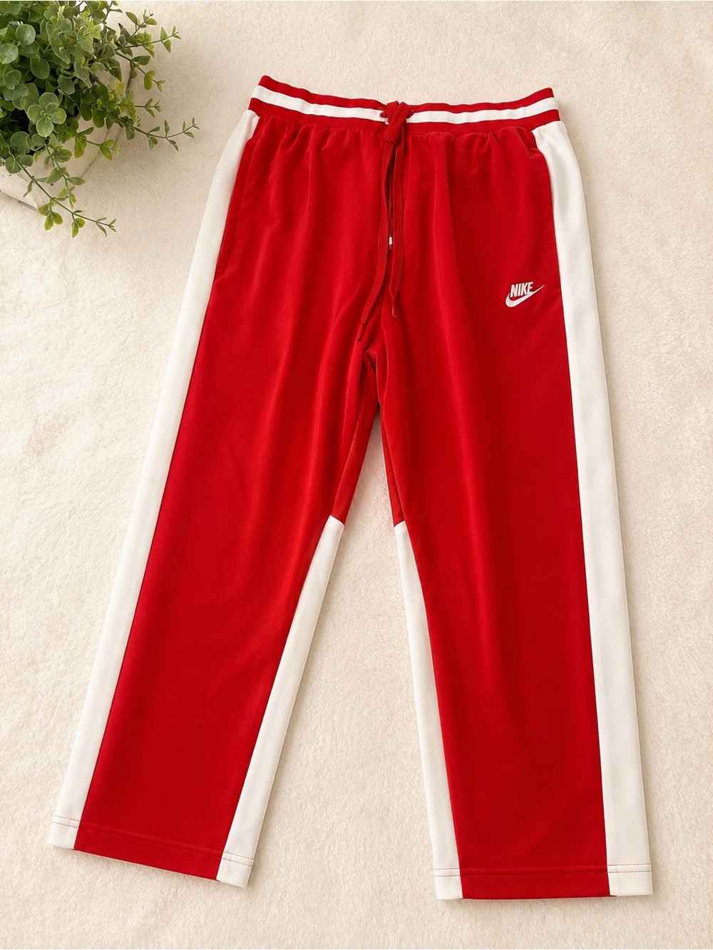 Nike Red Athletic Track Pants with White Side Panels
